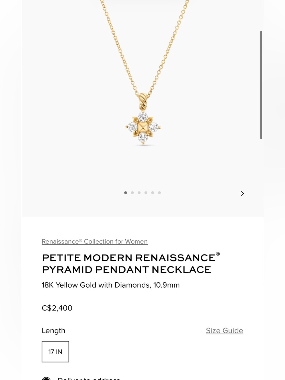 David Yurman pendant necklace, yellow gold and diamond